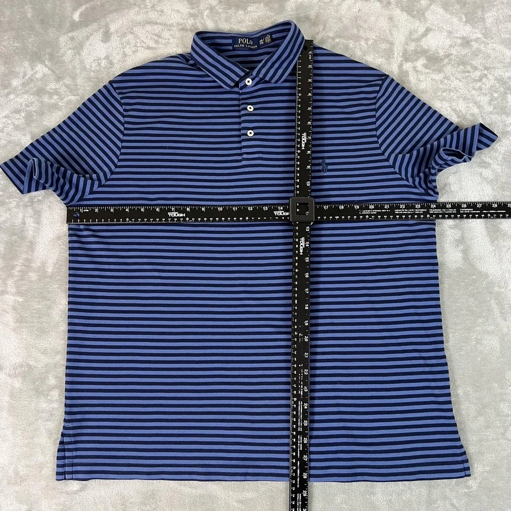 Polo Ralph Lauren Polo Shirt Mens 2XL Blue Striped Cotton Pony Logo Casual - Picture 4 of 5